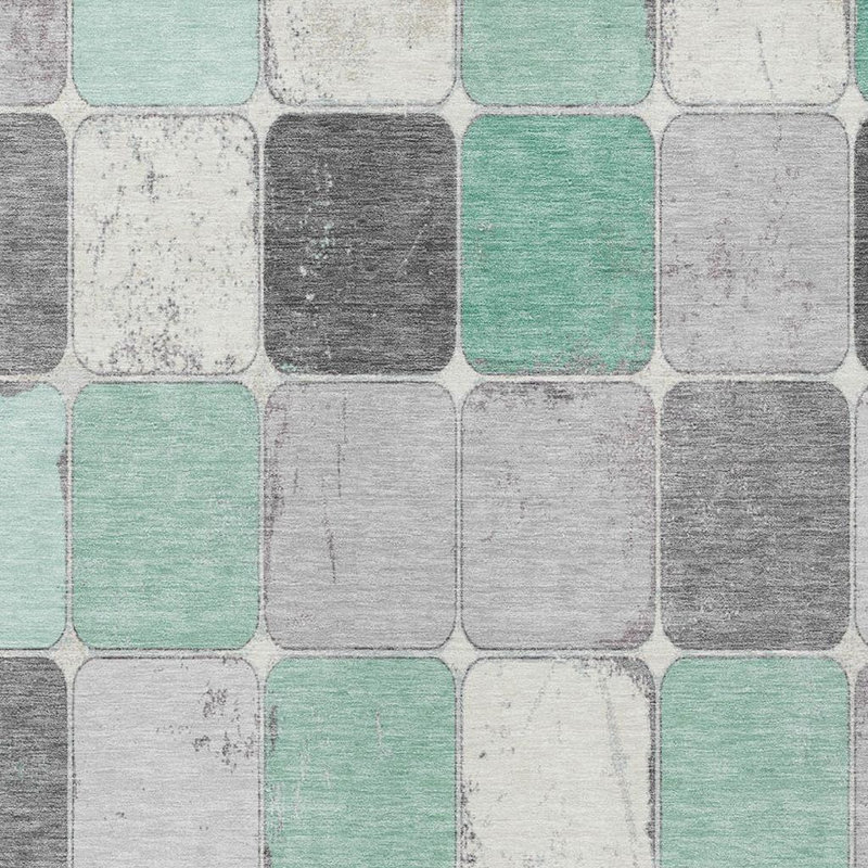 Tapis extérieur lavable à motif géométrique vert menthe et gris 3 pi x 5 pi