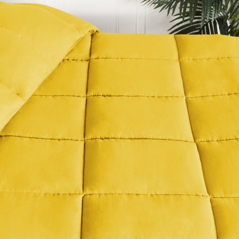 Twin Yellow Microfiber Reversible Comforter with Down-Alternative Fill