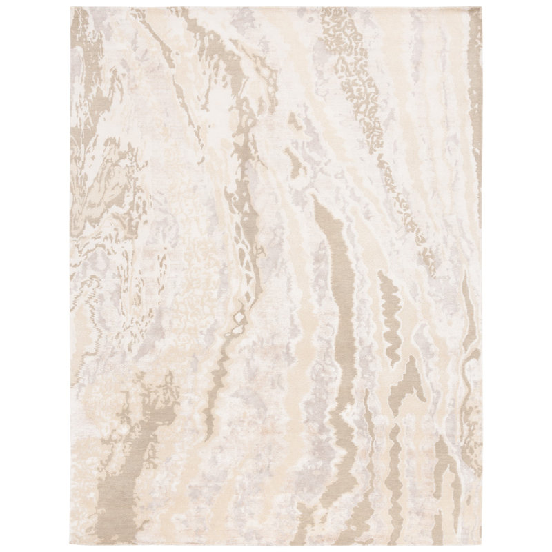 Ivory Hand-Knotted Wool and Silk 8' x 10' Rug