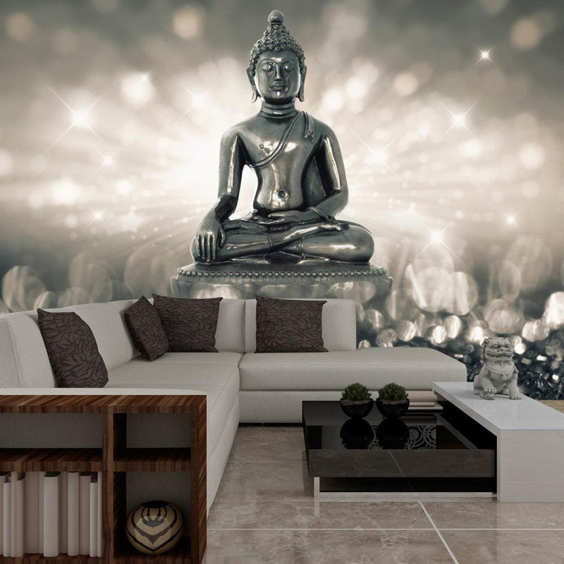Adhésif mural Bouddha Bovian, Argent, L 68 po x l 96 po