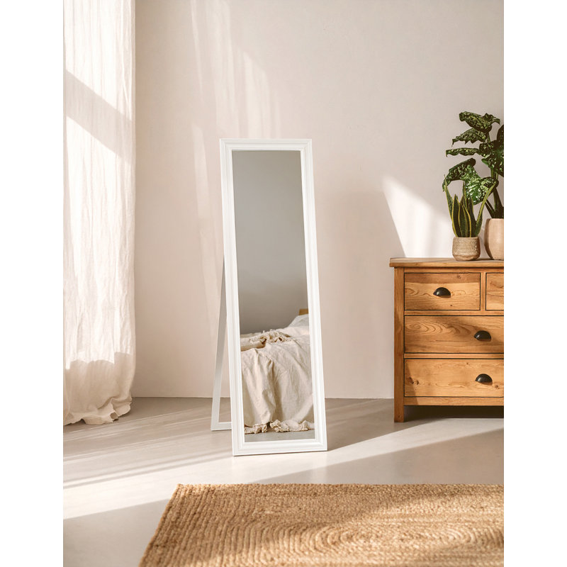 Wood Floor Mirror, White