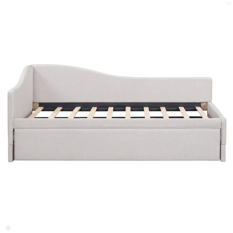 Lit de jour rembourré en L avec lit gigogne, Beige