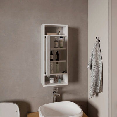 Armoire à pharmacie murale à miroir avec une porte et des tablettes de rangement intérieures, blanc
