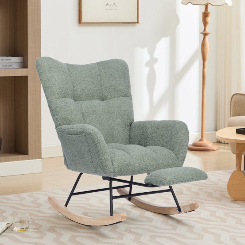 Chaise berçante rembourrée avec dossier haut, Ours en peluche vert