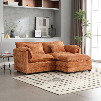 Double orange avec tissu en chenille, poches amovibles et latérales, repose-pieds, rembourrage en mousse haute densité, revêtement surdimensionné de 76,77 x 29,53 x 31,10 pouces, éponge d'accoudoir avec poids de 500 lb