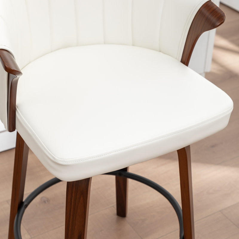 Tabouret de comptoir pivotant rembourré avec structure en bois Devault, White
