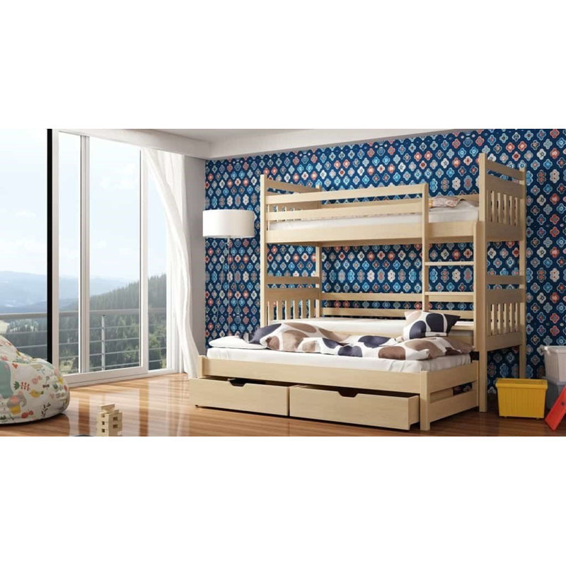 Kraft Single (3') Standard Bunk Bed and Mattress with Trundle, Pine