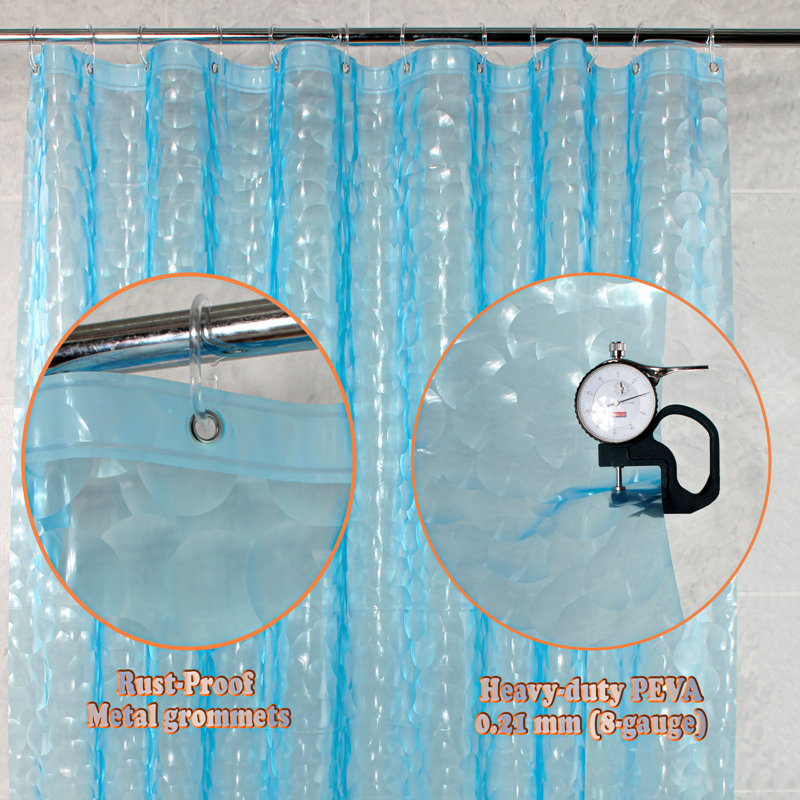 Plastic Shower Curtain with Hooks Included, Sky Blue