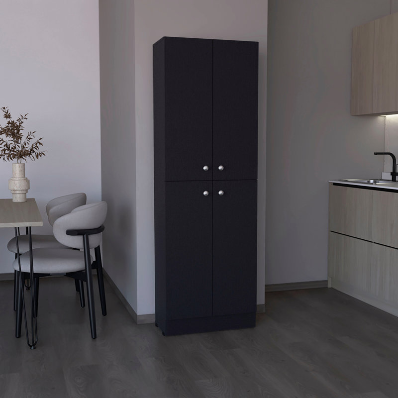 Armoire de cuisine H 71 po, 4 portes, 5 tablettes réglables, buanderie,, Noir