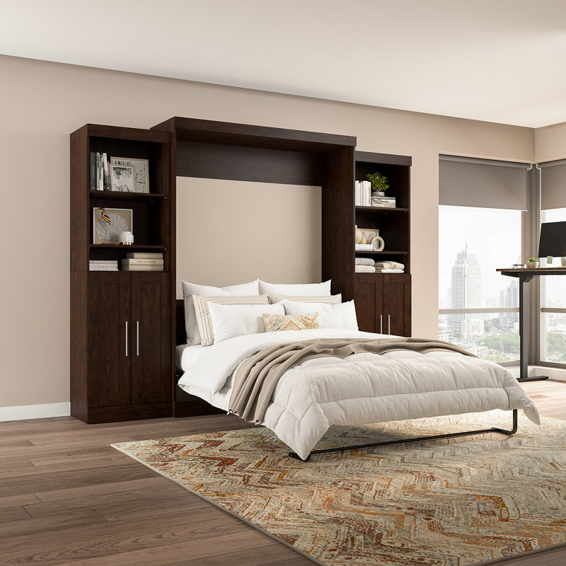 Arlex Queen Bed and 2 Storage Units with Doors (115W), New Chocolate