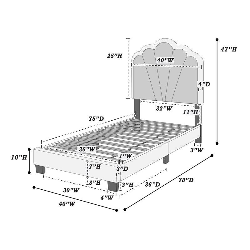 Lit plateforme capitonné en laine rose avec tête de lit festonnée à DEL, taille simple, Lit simple, Rose