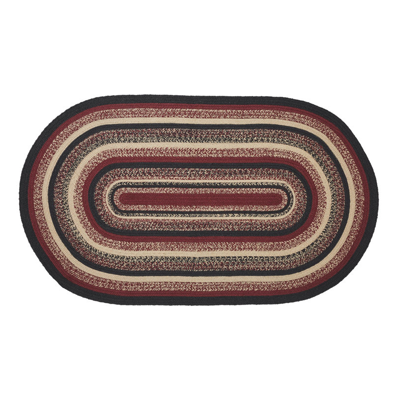 Tapis ovale rayé en jute / sisal / coton tressé à la main noir / rouge / brun clair, Ovale 5 pi x 8 pi