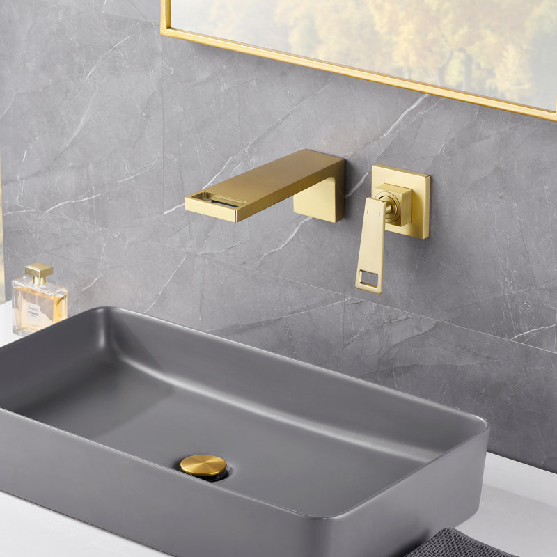  Robinet de lavabo de salle de bain mural moderne, robinets de salle de bain à poignée simple, Or brossé