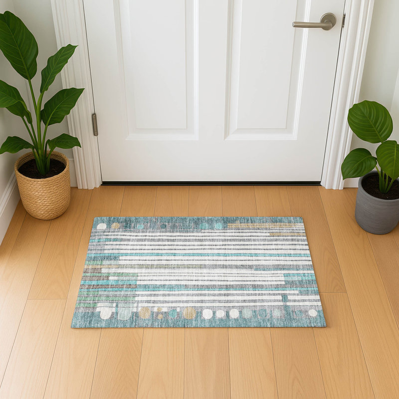 Premium Machine Washable Mayfield AMF2189 geometric Rug, 1'8" x 2'6", Teal