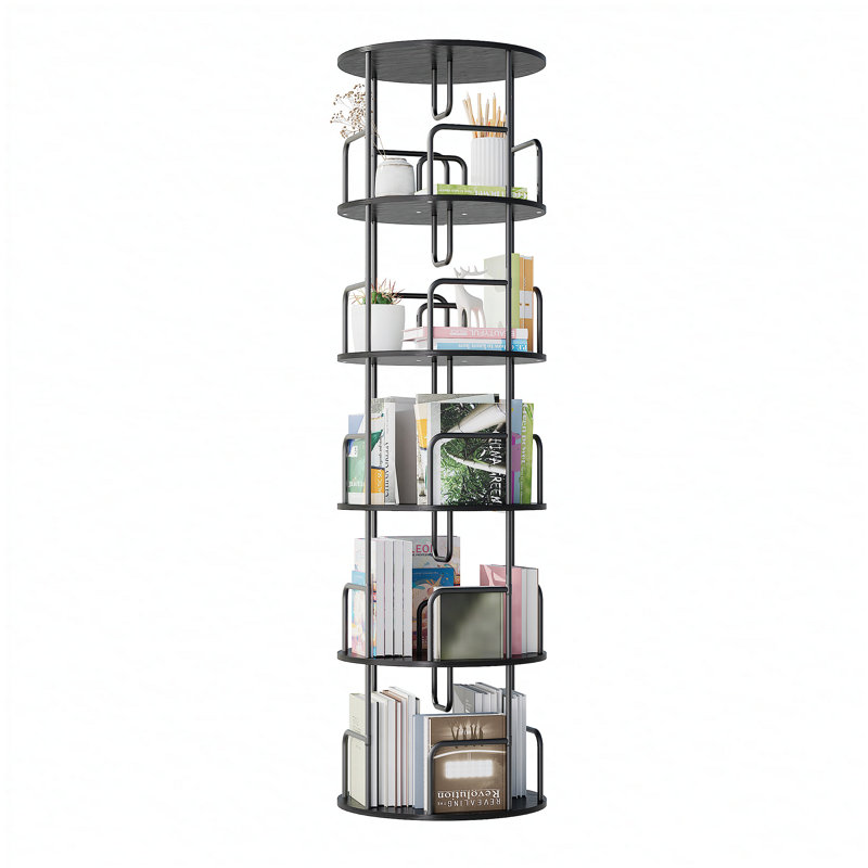 Rotating Bookshelf Tower 5 Tier, Spinning Bookcase, Revolving 360 Book Shelf Narrow Tall Bookcase, Vertical Turning Round storage Bookshelf, Book Shelf Organizer for Bedroom, Living Room, Black