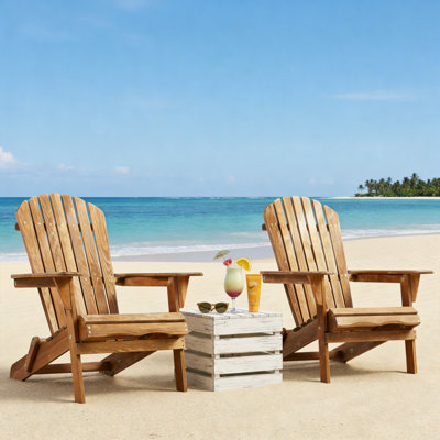 Light Brown Outdoor Wooden Folding Adirondack Chair Set (2 Pieces), Semi-Assembled Design, Suitable For Gardens, Lawns, Terraces, Pools, Campfire Pits, And Other Occasions.