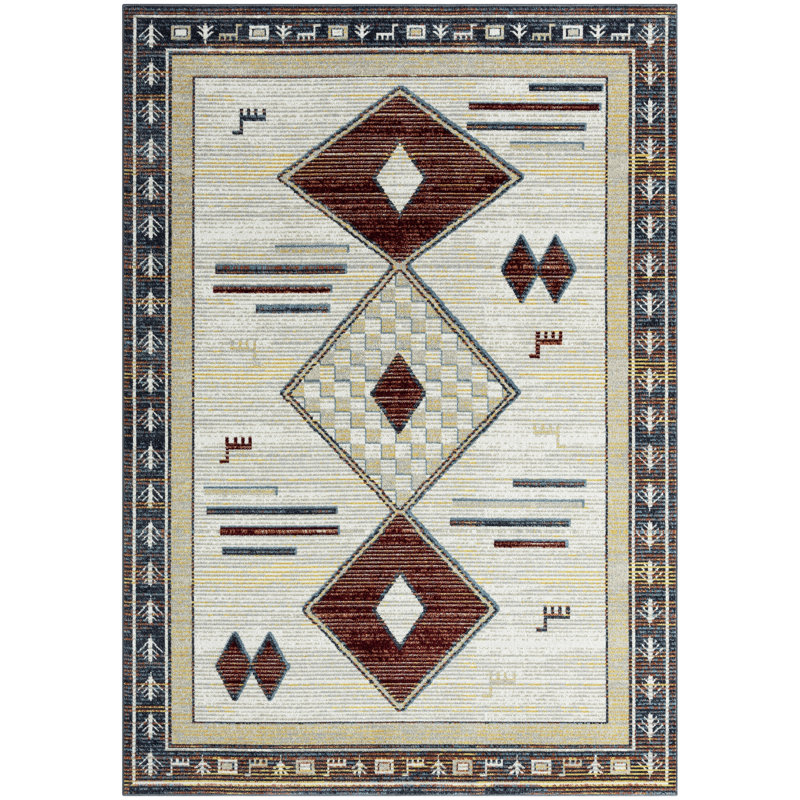 Stef Southwestern Machine Washable Beige/Brown Area Rug, Rectangle 6'6" x 9'2"
