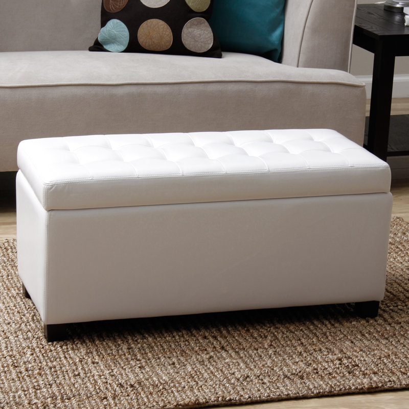 Stromsburg Faux Leather Upholstered Storage Bench, White