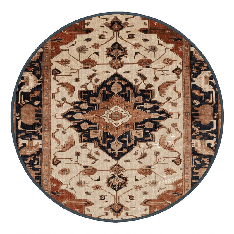 Machine Washable Persian Brown Area Rug, Round 6'