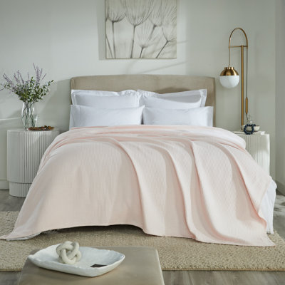Janiya 100% Cotton Waffle Weave Blanket, 350 GSM Reversible Lightweight Bed Blanket, Breathable All-Season Blanket, Machine Washable Throw Blanket, King Size, Blush