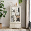 Lighted Glass Curio Cabinet With Adjustable Shelves - Elegant 2-Door Display Cabinet & Built-In Drawer, Includes Bulb - White Finish-943214988
