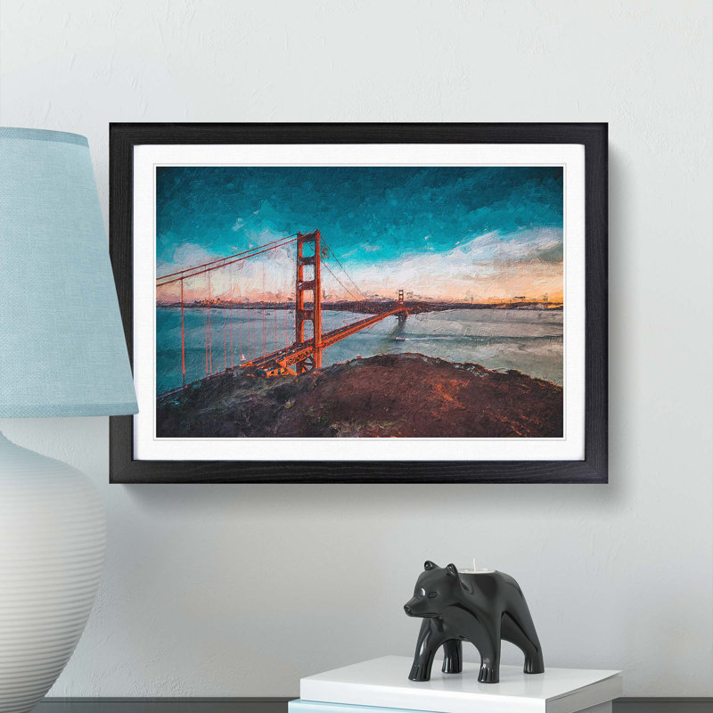 The Golden Gate Bridge in San Francisco Bay - Picture Frame Painting Print on MDF, Black Framed, 36cm H x 48cm W x 2cm D