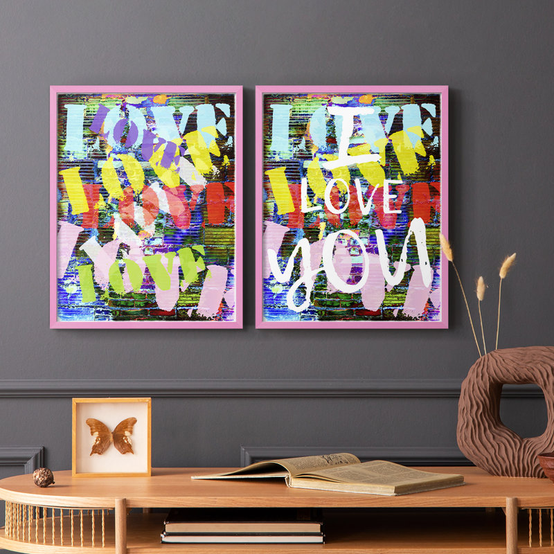 «Graffiti Love I», reproduction encadrée de qualité supérieure - prête à être accrochée - aucun clou requis - aucun clou requis