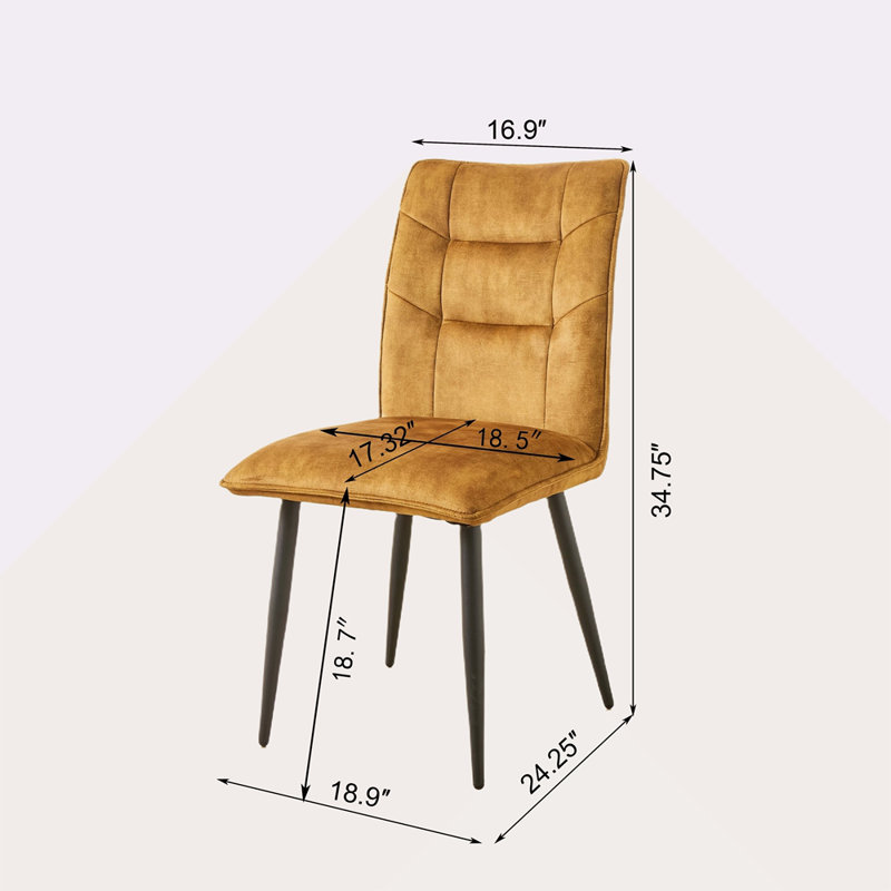 Ensemble de chaises de salle à manger en velours 2 pièces Modern, Jaune
