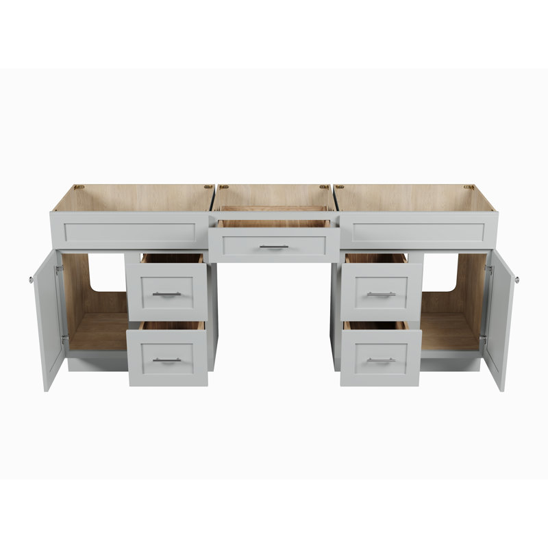 Ensemble de meuble-lavabo double 84 po avec base de tiroir en bois massif Disar, Gris