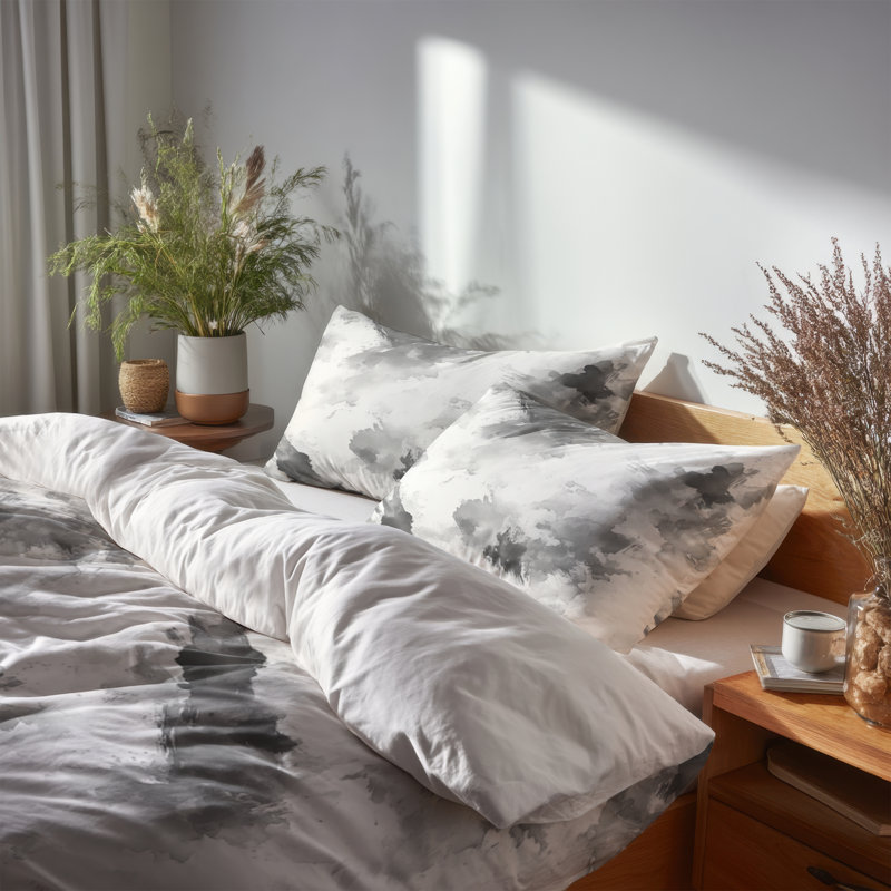 Ensemble de literie moderne 3 pièces - Ensemble de housse de couette et coussin décoratif Abstract Quiet Ink Forms