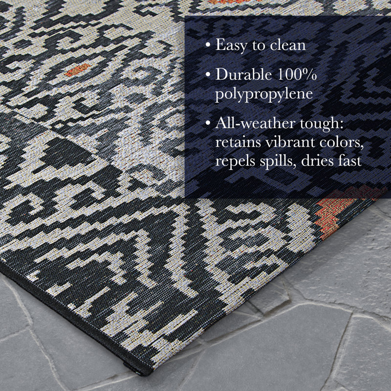 Hause Geometric Smoke Black Indoor Outdoor Area Rug, Rectangle 2'3" x 3'11"