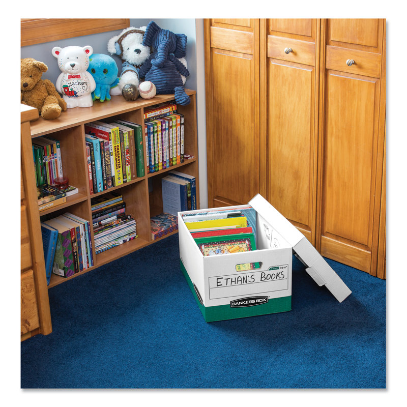 Heavy-Duty White and Green Corrugated Paper Storage Box