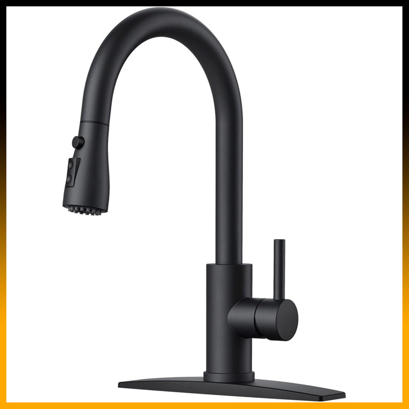 Stainless Steel Pull-Down Kitchen Faucet – High Arc, 3 Modes, with Soap Dispenser, Matte Black