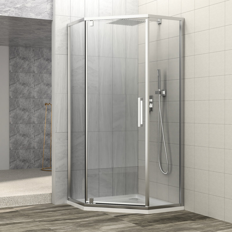Demi-douche, 34 1/8 po x 72 po, verre trempé 72 po, magnifique, Argent argent