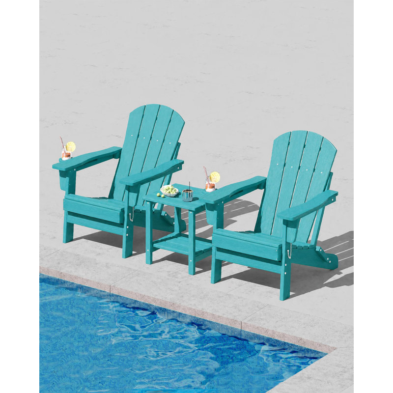 2 chaises Adirondack avec table d'appoint, chaises de patio en bois HDPE toutes saisons avec porte-gobelet, bleu lac