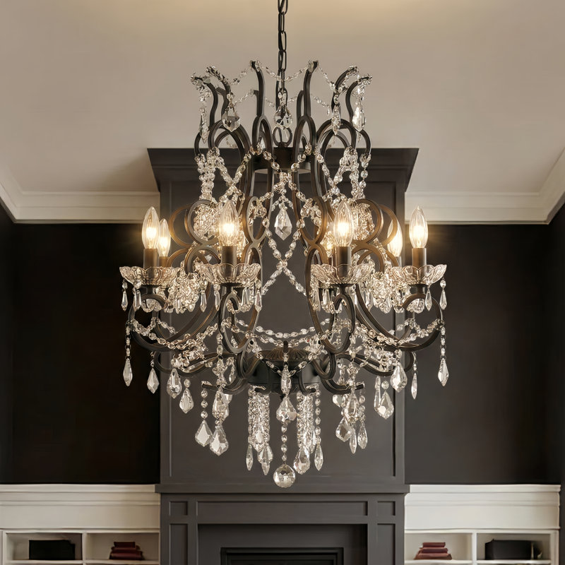 Tomball 10 - Light 25"W Dimmable Traditional Classic Chandelier with Crystal & Metal Frame for Living Room or Dining Room