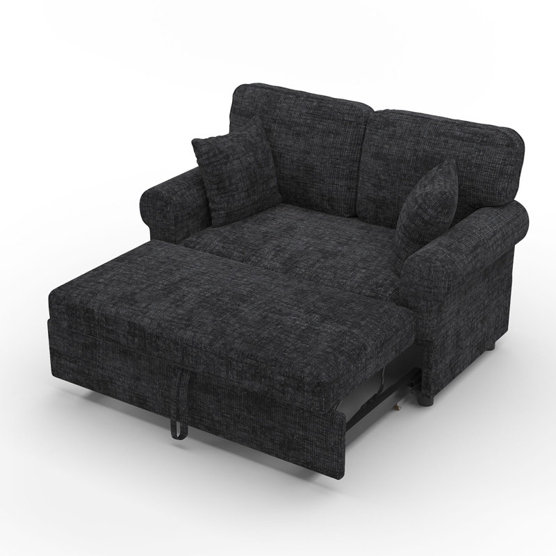 Canapé-lit en chenille avec coussin amovible, Noir