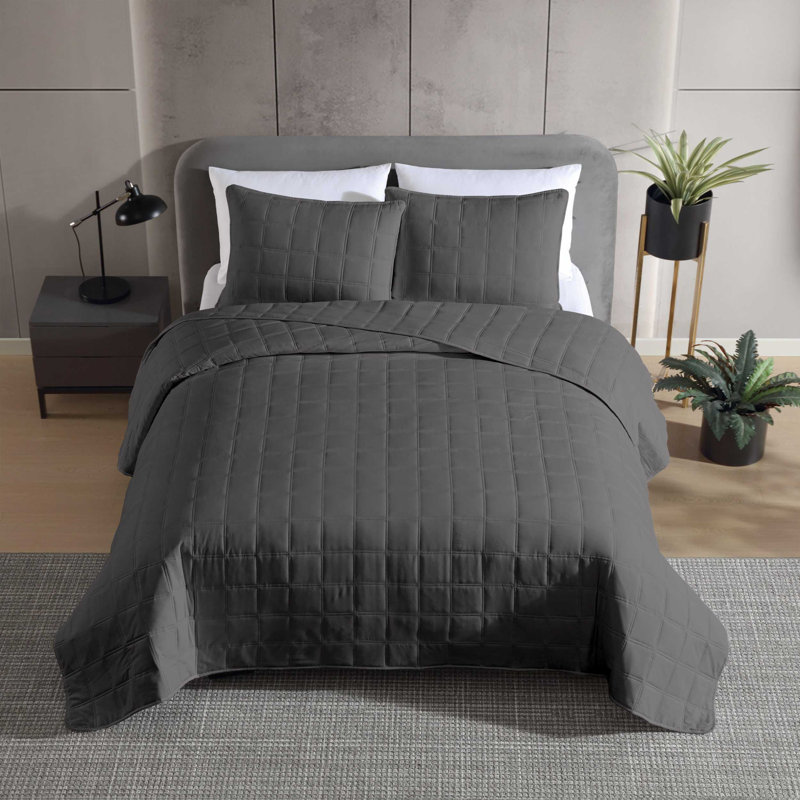 Kenneth Cole Stonewashed Solid Reversible Quilt Set, Gray, King Quilt