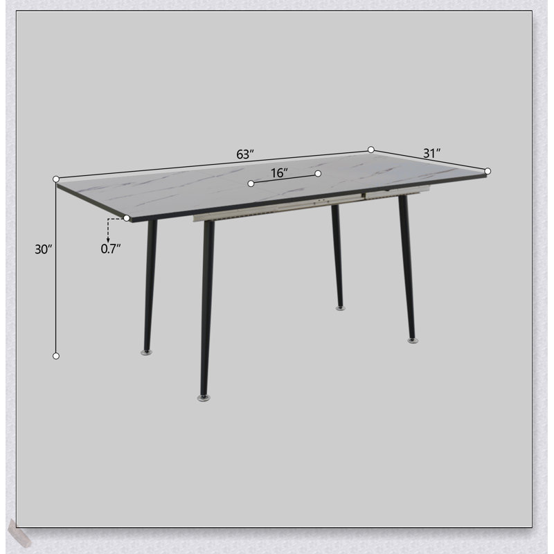 Ensemble de table de salle à manger extensible de 47 à 63 po pour 2 à 6 personnes, équipé d'une chaise de salle à manger rembourrée tubulaire sans accoudoirs en forme de C et d'une table de salle à manger élégante et spacieuse avec pieds en métal