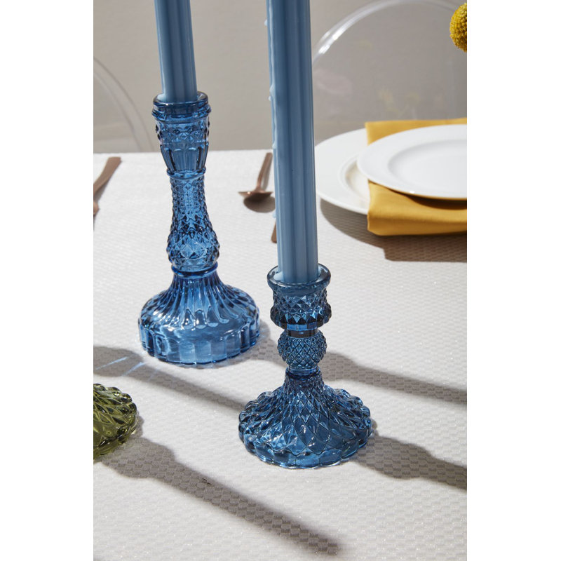 Samira Glass Tabletop Candlestick, Blue