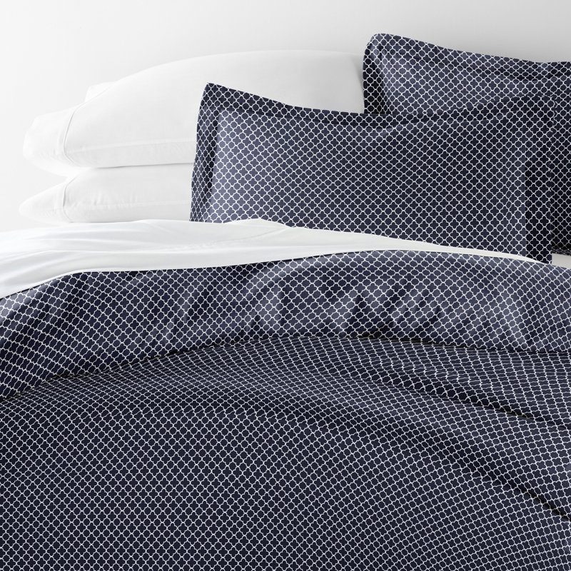 Navy Geometric Microfiber Twin Duvet Cover Set
