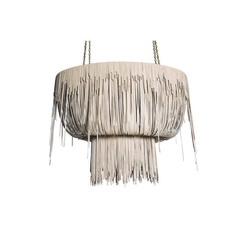 Leather Fringe Chandelier, 43" H x 51" W x 22" D, 4