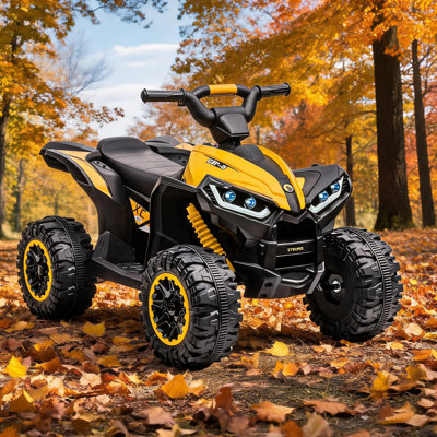 Quad électrique 12 V pour enfants de 3 à 8 ans, véhicule à quatre roues avec télécommande, lumières DEL, démarrage progressif, pneus à crampons et musique.