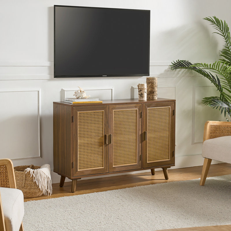 Hearn 109 cm Modern Wide Sideboard with 3 Rattan Doors, Espresso