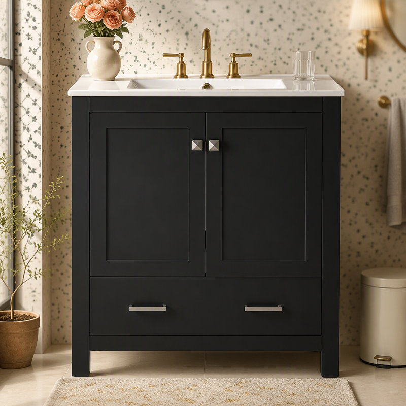 Ensemble de meuble-lavabo 60 po avec lavabos doubles (séparés), lavabos doubles en céramique, tablette de rangement et tiroirs séparés (miroir non inclus) - Solution de salle de bain moderne pour salles de bain spacieuses