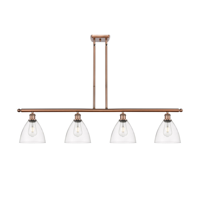 Luminaire suspendu linéaire à 4 lumières pour îlot de cuisine Amillya, H 43,75 po x l 48 po x P 7,5 po, Transparent
