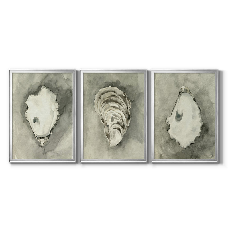 Neutre Oyster Shell I - Toile tendue avec châssis sur mesure - 3 pièces, Argent argent, H 27 po x l 39 po