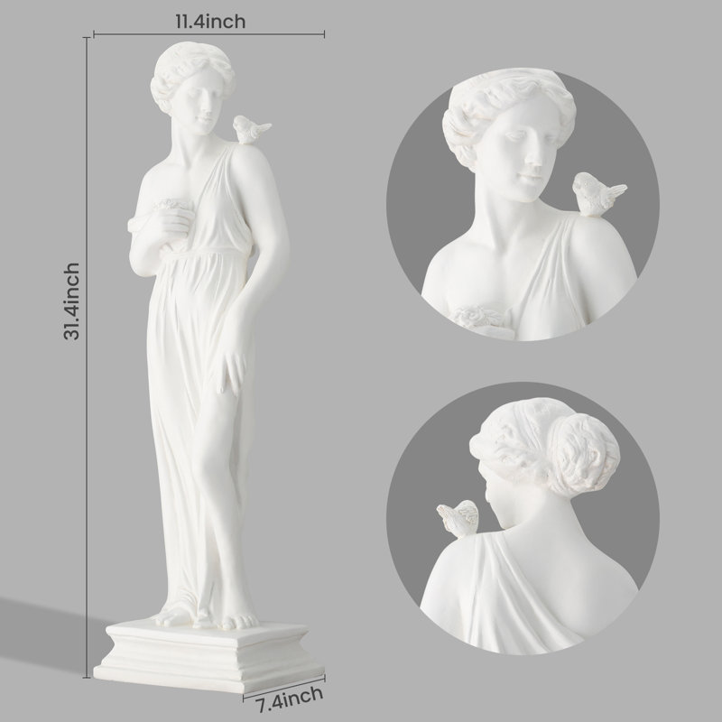 Statue de jardin 31,5 "déesse grecque, sculpture d'extérieur classique en résine avec oiseau, statue de jardin décorative blanche pour patio, cour, pelouse, porche et entrée