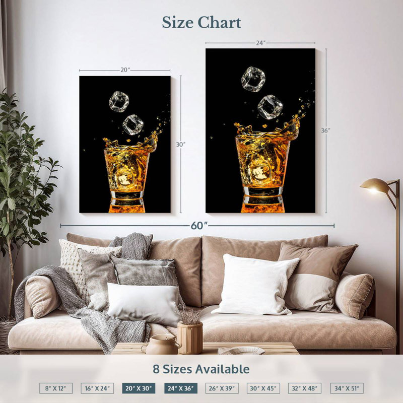 Yarlin Whiskey And Ice Cubes, 36" H x 24" W