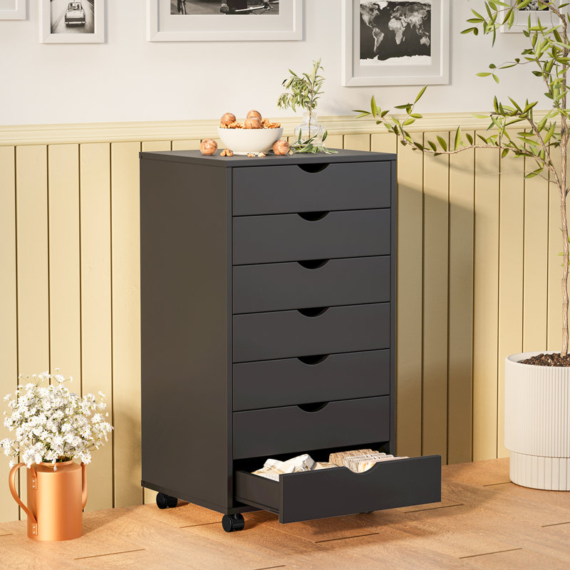 Ayani 18.8"W 7-Drawer Mobile Makeup Storage File Cabinet, Black